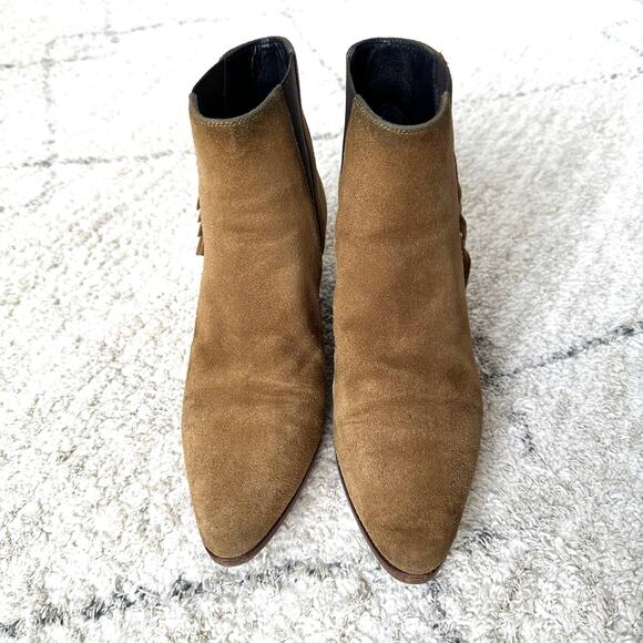 Saint Laurent Tan Brown Suede Fringe  Ankle Boots Size 36 / US 6 - Picture 5 of 14